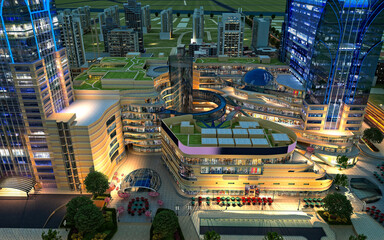 3d render city urban street road buildings skyscraper
