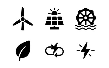 Sustainable energy icons representing renewable power sources and green technology