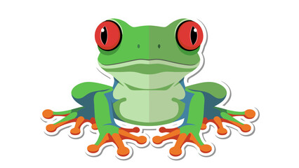 Obraz premium Close Up Of A Vibrant Red Eyed Tree Frog With Green Body Blue Flanks And Orange Feet Against A Solid Black Background With White Border Outline