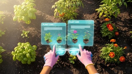 Overhead AR Gardening Tutorial Holographic Projection in Backyard