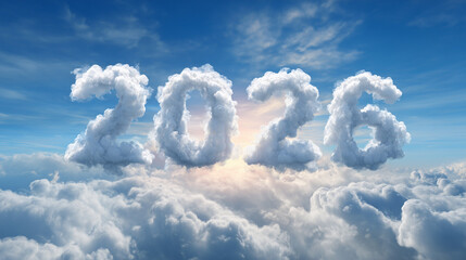 青空に浮かぶ雲の数字2026　新年のメッセージと希望の空