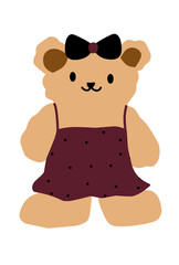 Cute Korean Bear Minimalist Teddy Wearing Maroon Dress