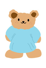 Cute Korean Bear Minimalist Teddy Blue Sweater