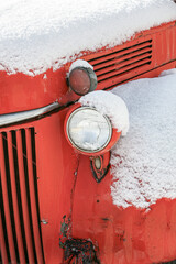 Snowy Vintage Firetruck Closeup