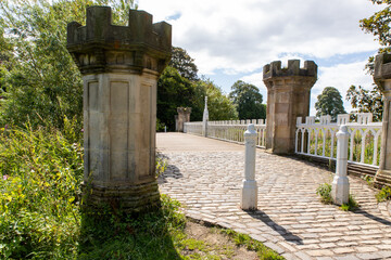 Fototapeta premium The Eglinton Tournament Bridge is a bridge located within Eglinton Country Park near Kilwinning, North Ayrshire, Scotland. UK. The bridge crosses the Lugton Water northwest of Eglinton Castle. 