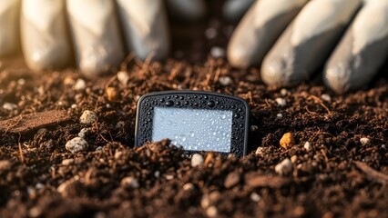 Smart Soil Sensor Embedded in Fresh Potting Soil with Gardening Gloves