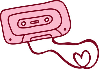 Cassette Tape Unwinding Heart Line Art