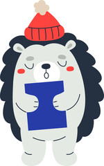 Winter Hedgehog Singing with Book
