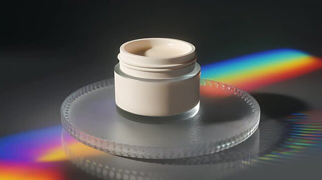 Cream Jar on Frosted Glass Plate With Light Prism
