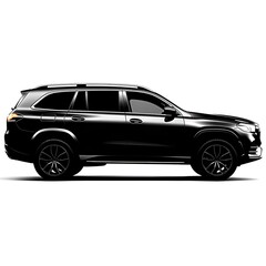 Obraz premium A sleek black SUV with tinted is showcased against a plain white background, highlighting its luxurious design and modern aesthetic appeal.