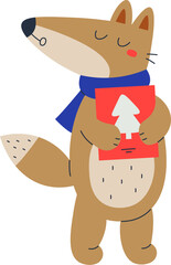 Cartoon Fox Holding Holiday Card