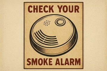Vintage check your smoke alarm sign with illustration emphasizing fire safety and awareness concept for home protection and emergency preparedness