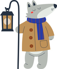 Cartoon Wolf by Lantern Post