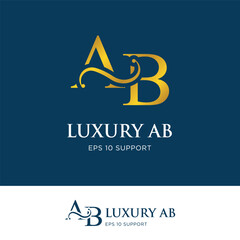 initial letter ab logo icon type with gold gradient color and swash