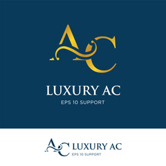 initial letter ac logo icon type with gold gradient color and swash