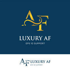 initial letter af logo icon type with gold gradient color and swash