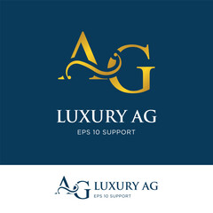 initial letter ag logo icon type with gold gradient color and swash