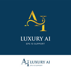 initial letter ai logo icon type with gold gradient color and swash