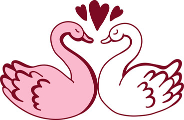 Swan Couple In Love Cartoon