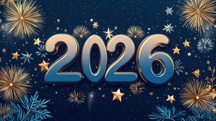 Naklejka premium Bold three dimensional numerals representing the year two thousand twenty six illuminated against a celebratory night sky