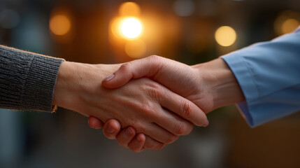 Caring medical professional holding patient hand in warm supportive gesture during consultation with soft background lighting