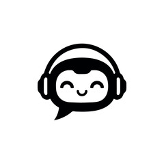 Chatbot avatar vector for ai support and communication with headphones and speech bubble in black and white