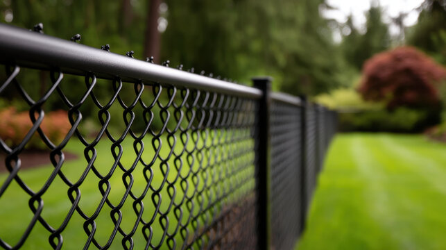 New black chain link fence black fence chain link metal fence outdoor fence yard fence garden fence newly built residential fence