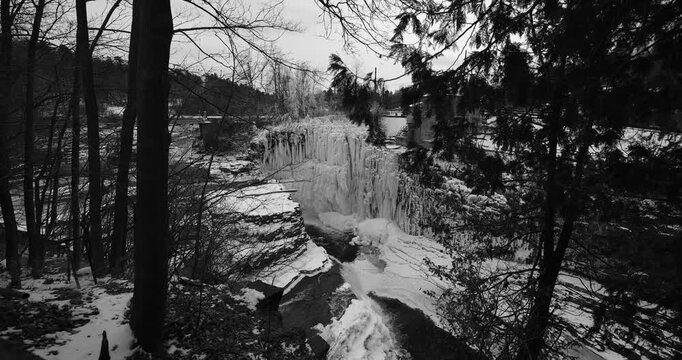 Slow Motion Ausable Chasm waterfalls in winter
