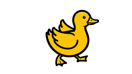 A cheerful yellow duck waddling across a white background, symbolizing joy and playfulness (1)