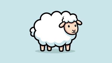 Cartoon sheep illustration with fluffy wool on a light blue background, ideal for children's media