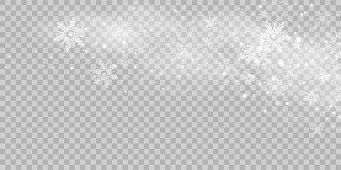 Falling snow on a transparent background. Vector illustration 10 EPS. Abstract snowflake background. Fall of snow.	