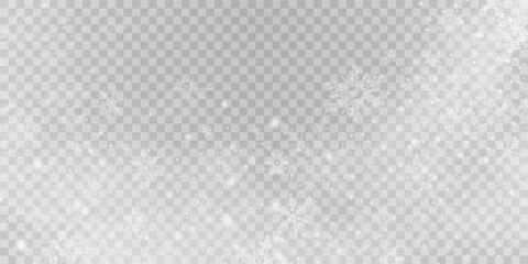 Falling snow on a transparent background. Vector illustration 10 EPS. Abstract snowflake background. Fall of snow.	