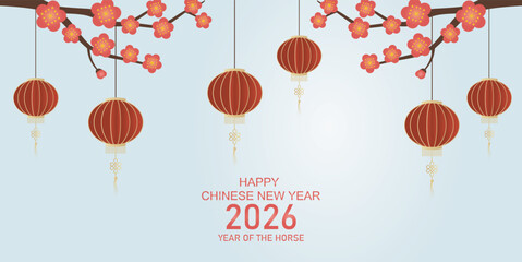Chinese New Year Background vector. Chinese festive card with lantern hanging design for Chinese New Year celebration	