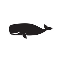 Fototapeta premium Black Whale Silhouette on White Background Aquatic Mammal Icon Isolated Whale Illustration