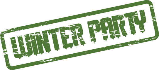 Authentic grungy green Winter Party stamp for festive seasonal event announcements