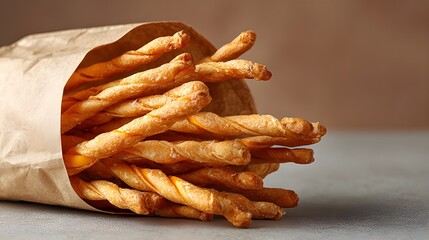 Cheese straws in a paper bag, savory snack perfection for casual tea breaks and picnics.