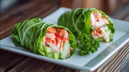 A wrap with halal lobster and celery inside wrapped in buttery soft tortilla, a luxurious meal