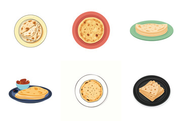 Arabic Bread Flatbread Traditional Roti Illustration Flat Vector Food Plate