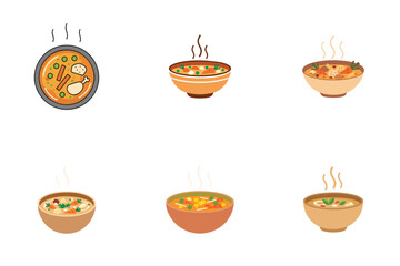 Hot Soup Bowl Warm Delicious Vegetable Meal Illustration Flat Vector Food