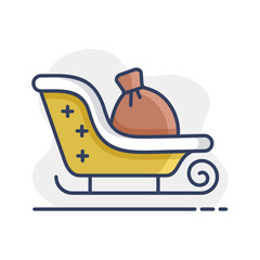 Santa sleigh with sack gifts vector icon