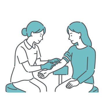 看護師による女性の採血イラスト（腕・健康診断）