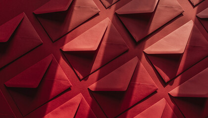Elegant Red Envelopes Arranged Creating Monochromatic Abstract Background Pattern
