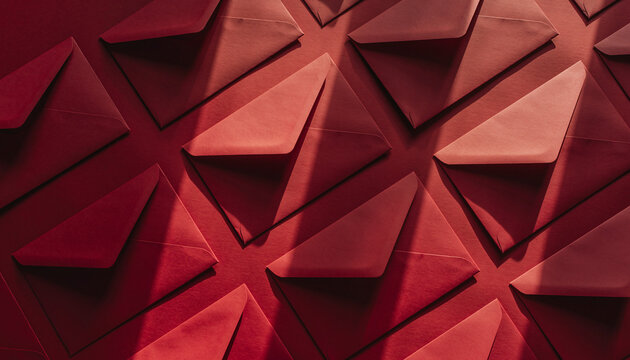 Elegant Red Envelopes Arranged Creating Monochromatic Abstract Background Pattern