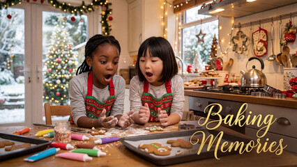 Christmas Girls Baking Cookies Decorating Holiday Kitchen Festive Celebration Joy Children Laughter Sweet Treats Winter