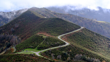 Naklejka premium Scenic mountain landscape in San Martin del Rey Aurelio, Asturias, Spain.