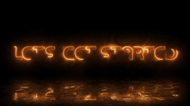 Neon Yellow &ldquo;Let&rsquo;s Get Started&rdquo; Glowing Text Animation on Dark Futuristic Reflective Floor Background