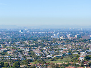 Aerial shot of luxury homes and office buildings at the Pelican Hill Resort in Newport Beach California USA