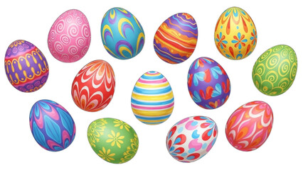 Colorful Easter Eggs Collection with Various Patterns and Designs