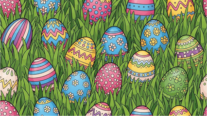 Vibrant Easter Eggs Hidden Amongst Green Grass - A Festive Celebration