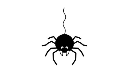 Creepy Black Spider Hanging by a Thin Thread, Halloween Icon Illustration